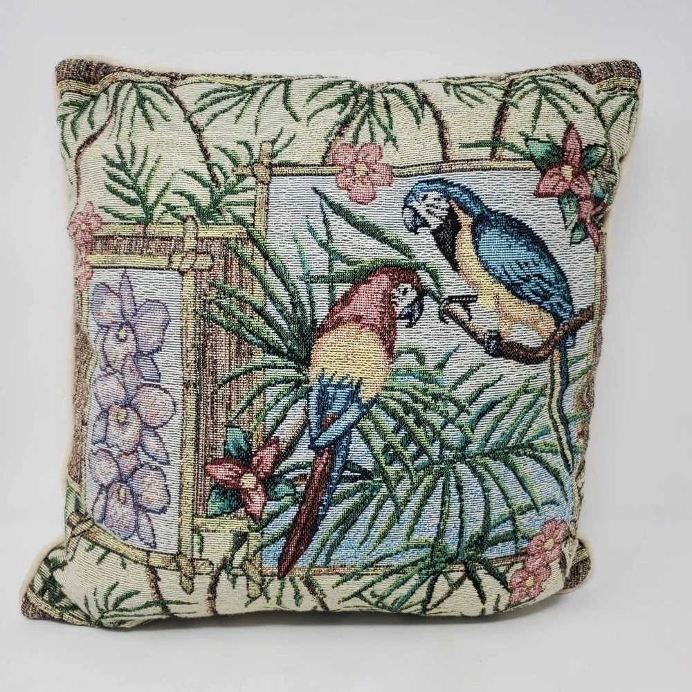 Parrot & Palm Tree Tapestry Pillows Set of 2 Tropical Jungle Decor Coastal Boho